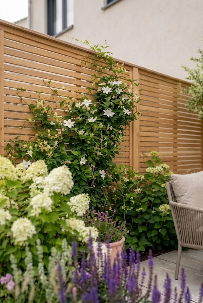 Terrasse gestalten im Reihenhausgarten mit Sichtschutz
